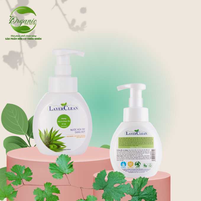 Nước rửa tay hữu cơ dạng bọt trà xanh lô hội 330ml