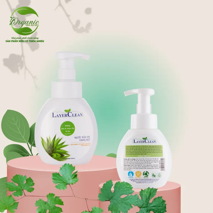 Nước rửa tay hữu cơ dạng bọt trà xanh lô hội 330ml
