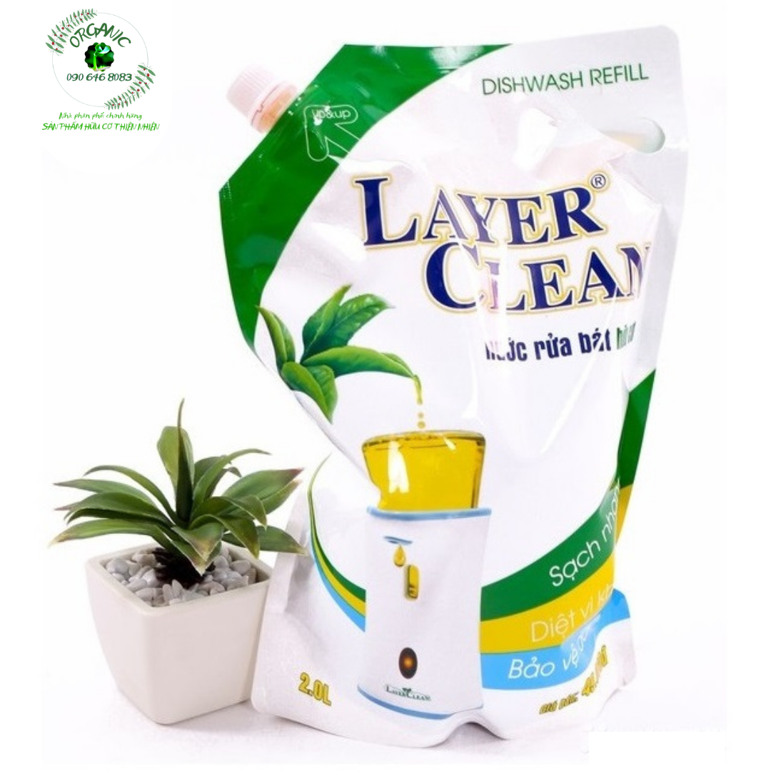 Nước rửa chén hữu cơ tinh chất trà xanh 2L Layer Clean