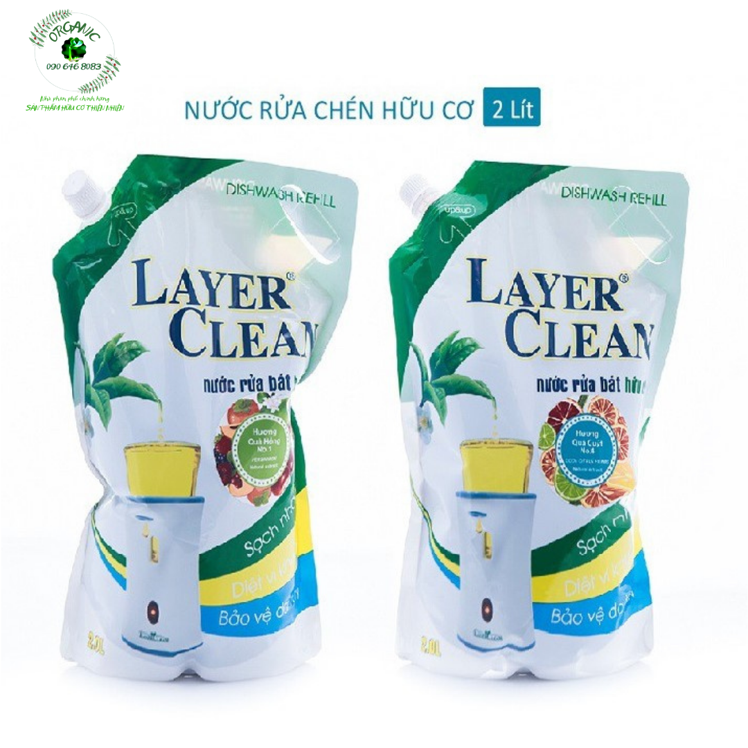 Nước rửa chén hữu cơ tinh chất trà xanh 2L Layer Clean