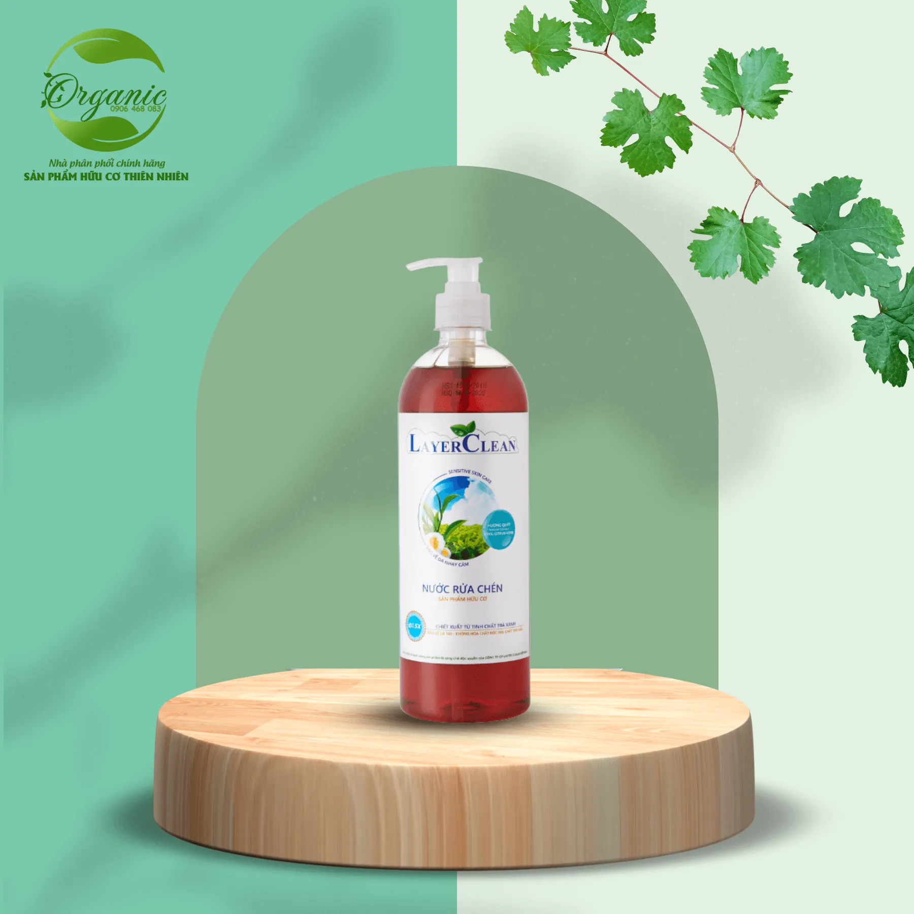 Nước rửa chén bát hữu cơ tinh chất trà xanh 0.8L hương quế