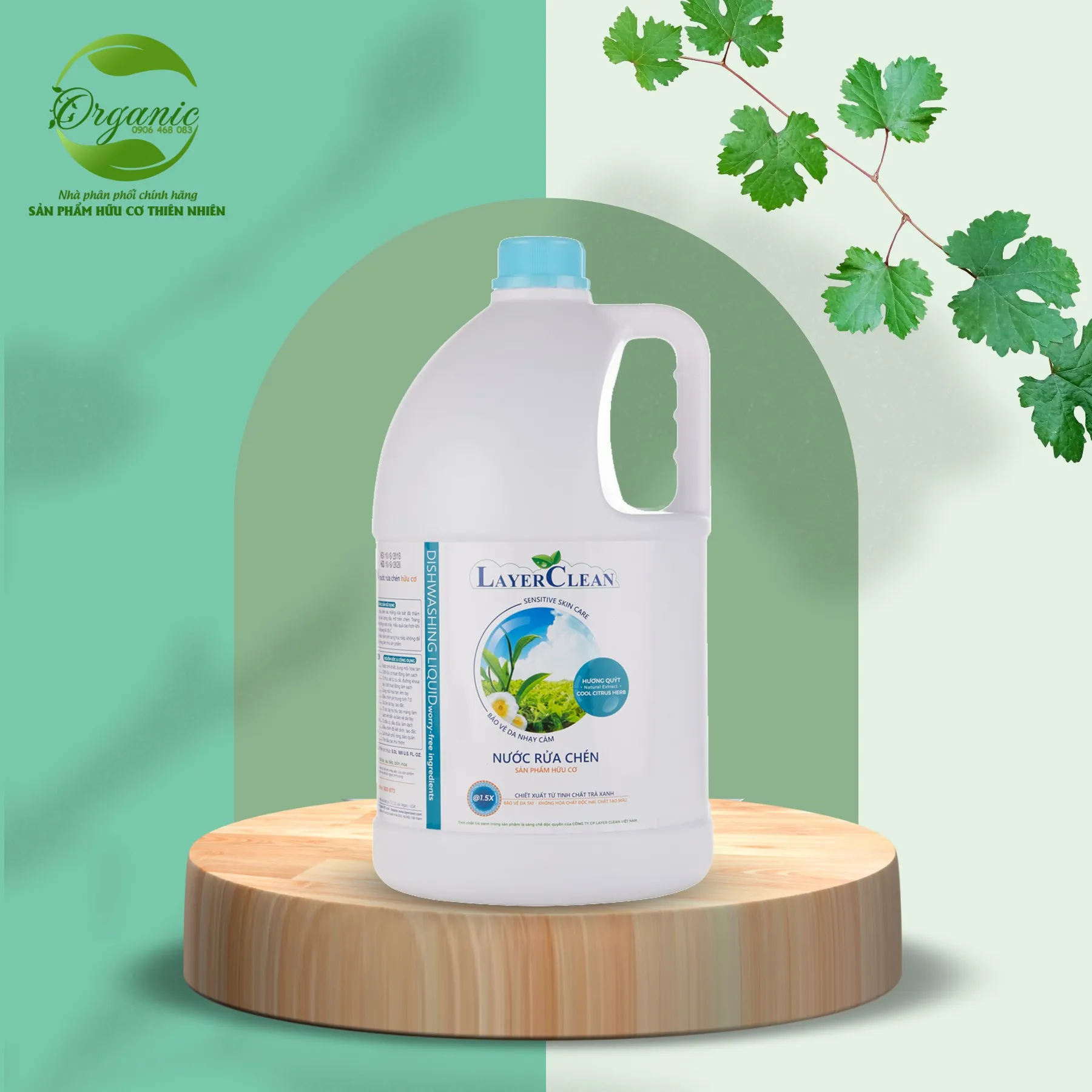 Nước rửa chén bát hữu cơ tinh chất trà xanh 5L hương quýt