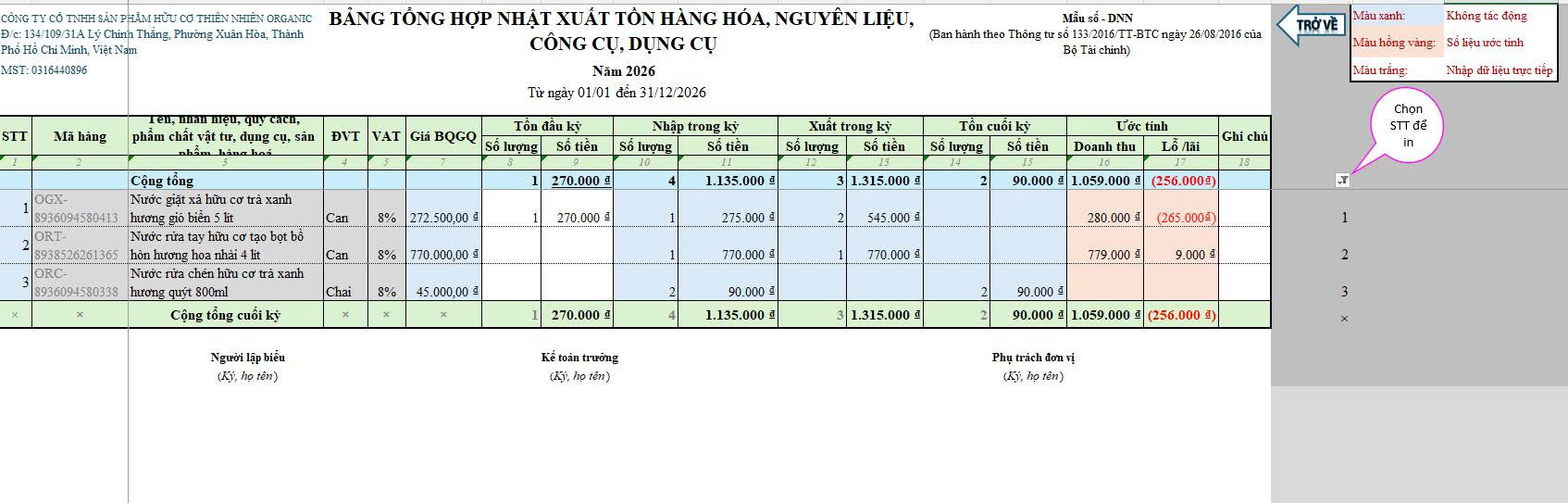 Phần mềm kho hàng excel_Organic
