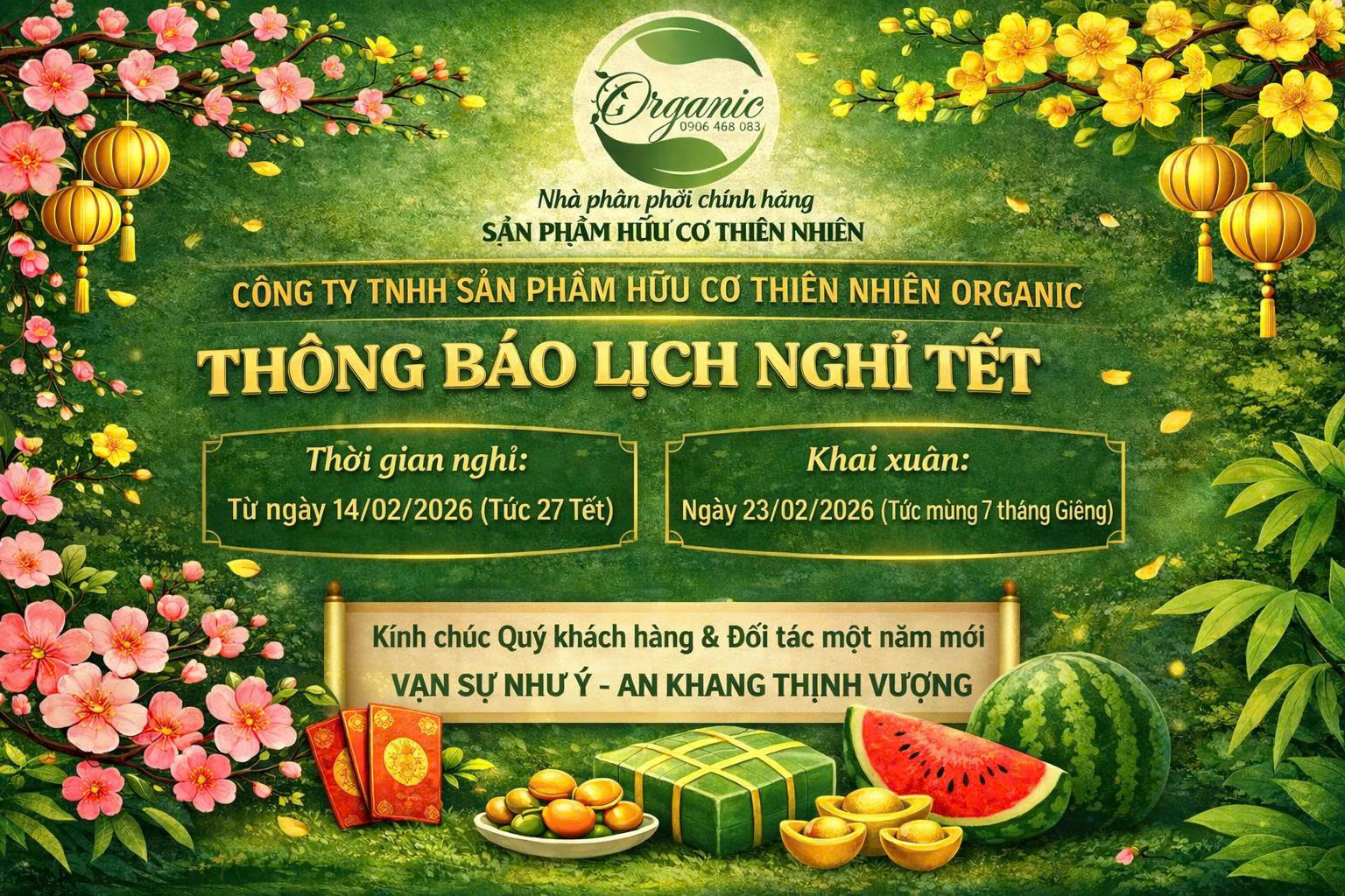Organic thông báo lịch nghỉ tết nguyên đán 2026
