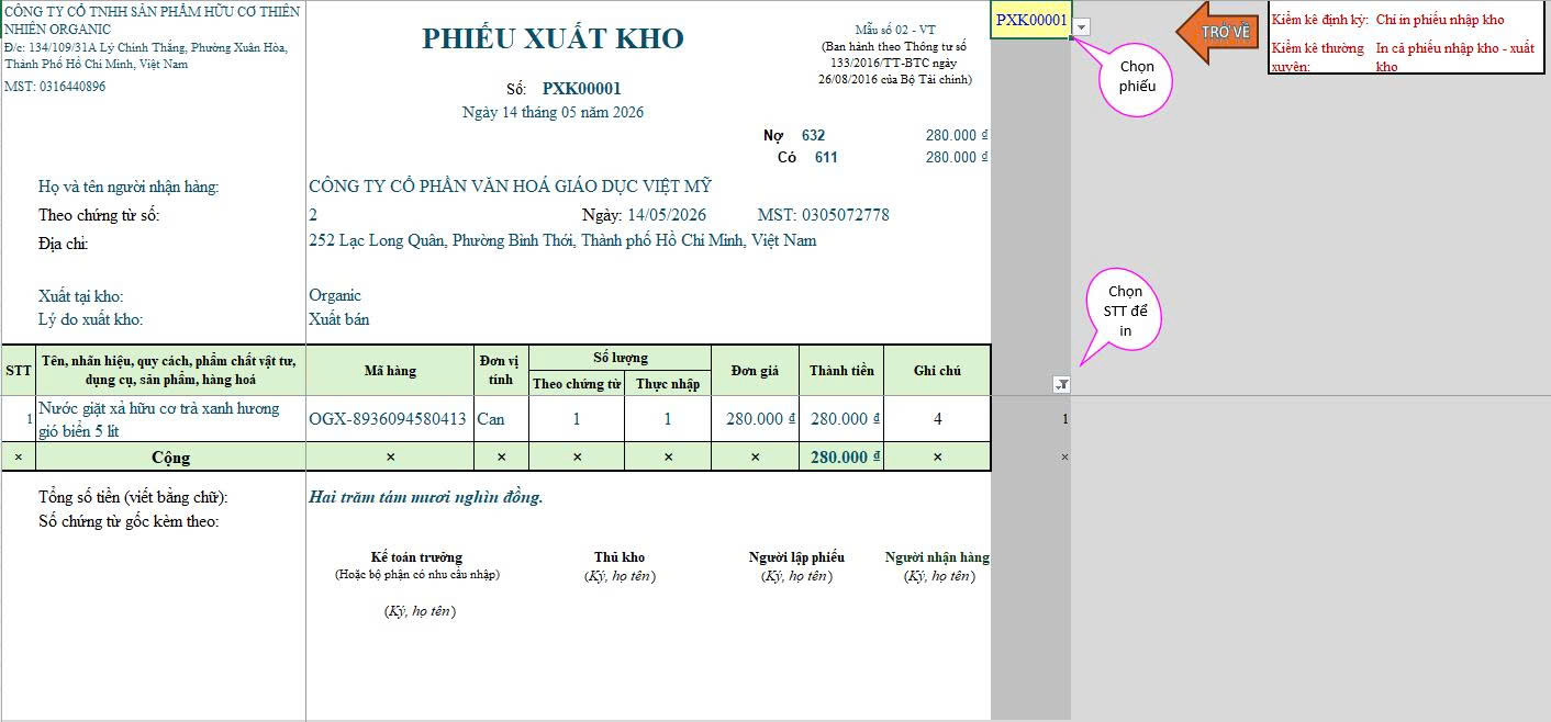 Phần mềm kho hàng excel_Organic