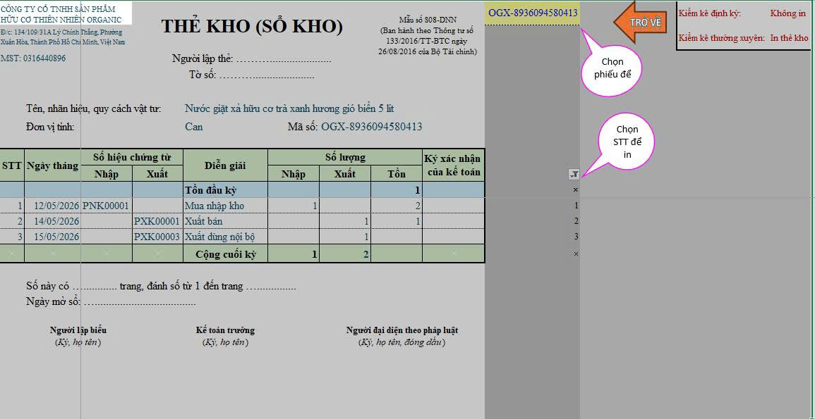 Phần mềm kho hàng excel_Organic