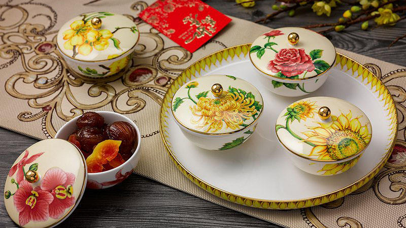 Bộ khay mứt (Nắp có núm) Ngũ Sắc Minh Long