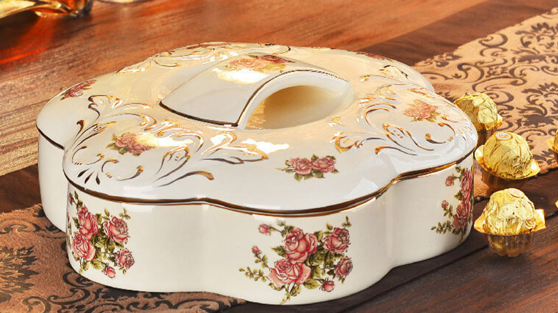 Khay đựng mứt Tết hoa hồng